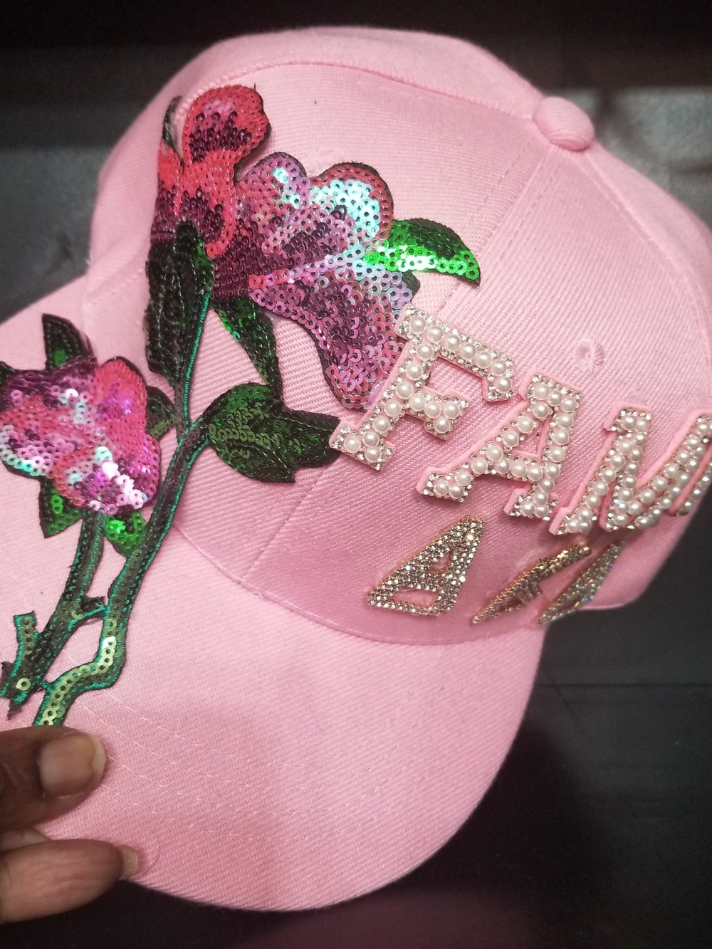 Pink AKA Embellished Sequin Floral Baseball Cap